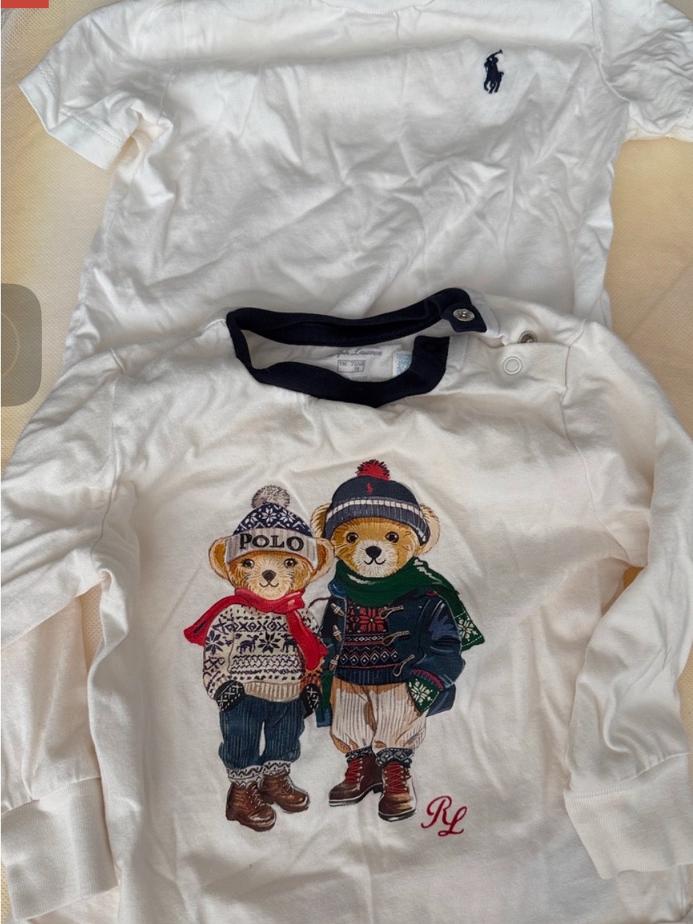 Polo by Ralph Lauren White Long-Sleeve Tee with Bear Duo Graphic